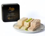 Mughe Gourmet Halva Assortment Elegant Metal Gift Box - 1.88lb/850g - Delicious Tahini Sesame Halvah Bar: Pistachio, Cocoa, Vanilla Plain - Turkish Halawa, Vegan Sweet - Ideal for Birthday, Christmas