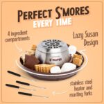 Nostalgia Indoor Electric Stainless Steel S'Mores Maker with 4 Lazy Susan Compartment Trays for Graham Crackers, Chocolate, Marshmallows and 4 Roasting Forks, Brown - Image 5